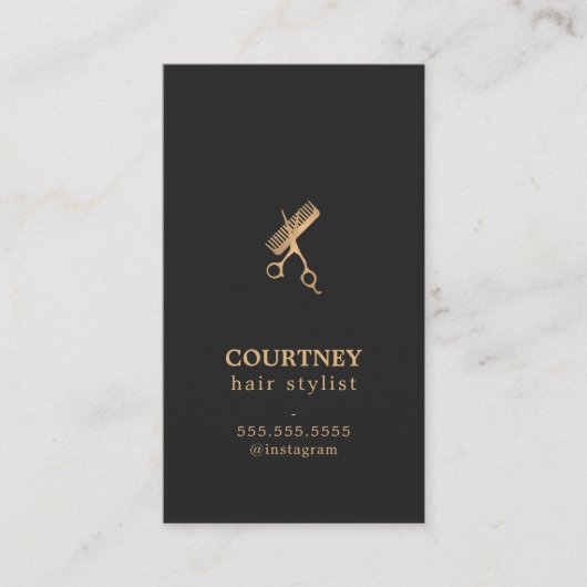 Elegant Dark Imitate Gold Scissors Comb Fairstylis Visitenkarte (Vorderseite)