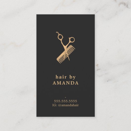 Elegant Dark Imitate Gold Scissors Comb Fairstylis Visitenkarte (Vorderseite)