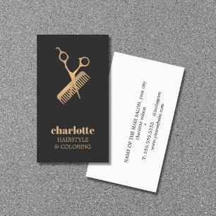 Elegant Dark Imitats Gold Schere Comb Bold Hairsal Visitenkarte