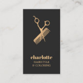 Elegant Dark Imitats Gold Schere Comb Bold Hairsal Visitenkarte (Vorderseite)
