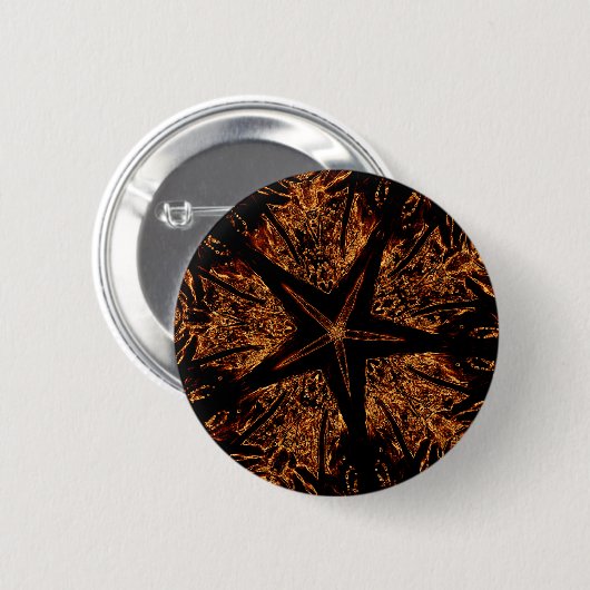 Elegant Dark Kaleidoscopic Design Black Brown Star Button (Vorne & Hinten)