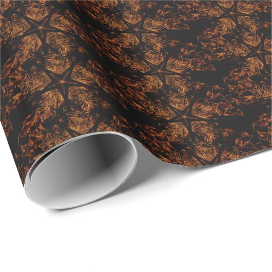 Elegant Dark Kaleidoscopic Design Black Brown Star Geschenkpapier (Rolleneckpunkt)