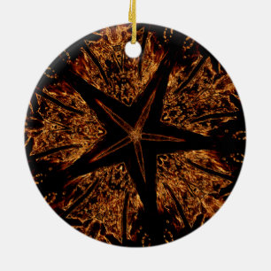 Elegant Dark Kaleidoscopic Design Black Brown Star Keramik Ornament