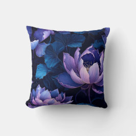Elegant Dark Lila Blue Lotus Pillow Kissen