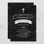 Elegant Dark Marble First Heilige Kommunion Einladung (Vorne/Hinten)
