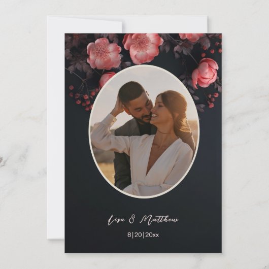 Elegant Dark Moody 3D Roses | Photo Wedding Einladung (Rückseite)