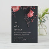 Elegant Dark Moody 3D Roses Wedding Einladung (Stehend Vorderseite)