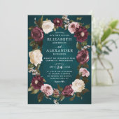 Elegant Dark Moody Aquamarine Hochzeit Einladung (Stehend Vorderseite)