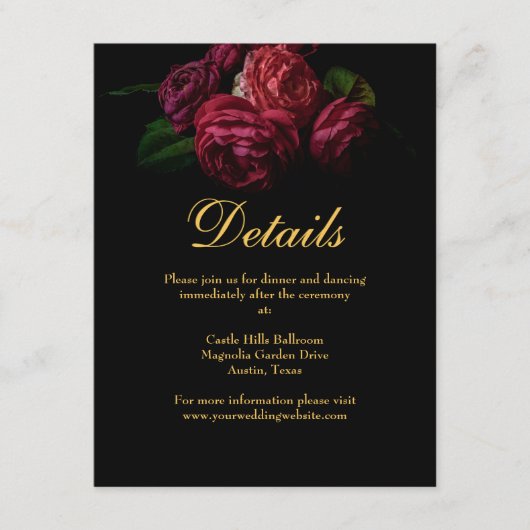Elegant Dark Moody Gothic Hochzeitsdetails Begleitkarte (Vorderseite)