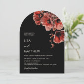 Elegant Dark Moody Red Flowers Arched Einladung (Stehend Vorderseite)