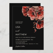 Elegant Dark Moody Red Flowers  Einladung (Vorne/Hinten)