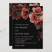 Elegant Dark Moody Red Flowers | Photo Wedding Einladung (Vorne/Hinten)