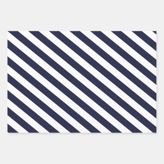 Elegant Dark Navy Blue and White Striped Pattern Geschenkpapier Set (Vorderseite 3)