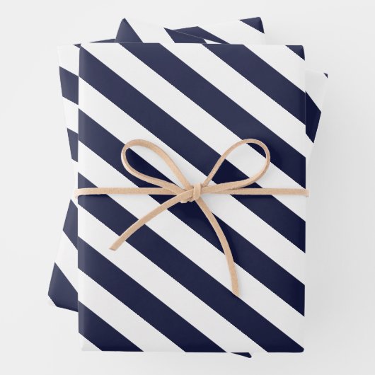 Elegant Dark Navy Blue and White Striped Pattern Geschenkpapier Set (Beispiel)