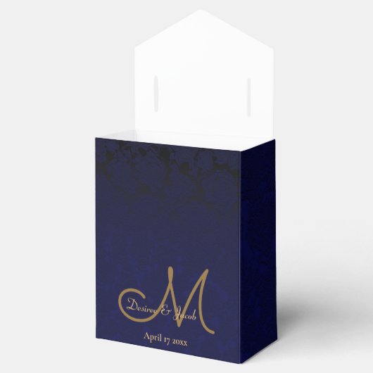 Elegant Dark Navy Blue Gold Monogram Floral Geschenkschachtel (Geöffnet)