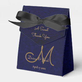 Elegant Dark Navy Blue Gold Monogram Floral Geschenkschachtel