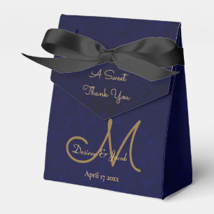 Elegant Dark Navy Blue Gold Monogram Floral Geschenkschachtel