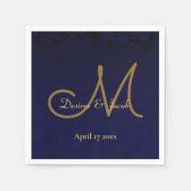 Elegant Dark Navy Blue Gold Monogram Floral