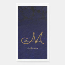 Elegant Dark Navy Blue Gold Monogram Floral Serviette