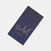 Elegant Dark Navy Blue Gold Monogram Floral Serviette (Ecke)