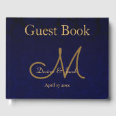 Elegant Dark Navy Blue Gold Wedding Monogram Gästebuch (Vorderseite)