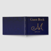 Elegant Dark Navy Blue Gold Wedding Monogram Gästebuch (Voll)