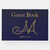 Elegant Dark Navy Blue Gold Wedding Monogram Gästebuch (Vorderseite)
