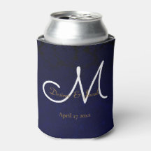 Elegant Dark Navy Blue Gold White Monogram Floral