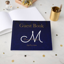 Elegant Dark Navy Blue Gold White Monogram Floral