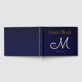 Elegant Dark Navy Blue Gold White Monogram Floral Gästebuch (Voll)