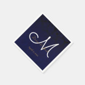 Elegant Dark Navy Blue Gold White Monogram Floral Serviette (Ecke)