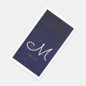 Elegant Dark Navy Blue Gold White Monogram Floral Serviette (Ecke)