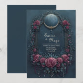 Elegant Dark Navy Burgundy Floral Evening Wedding Einladung (Vorne/Hinten)