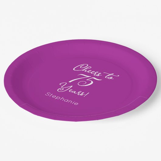 Elegant Dark Pink Cheers bis 75 Jahre 75. Geburtst Pappteller (Schrägansicht)