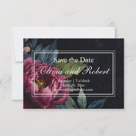 Elegant dark pink floral watercolor  save the date (Vorderseite)