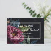 Elegant dark pink floral watercolor  save the date (Stehend Vorderseite)
