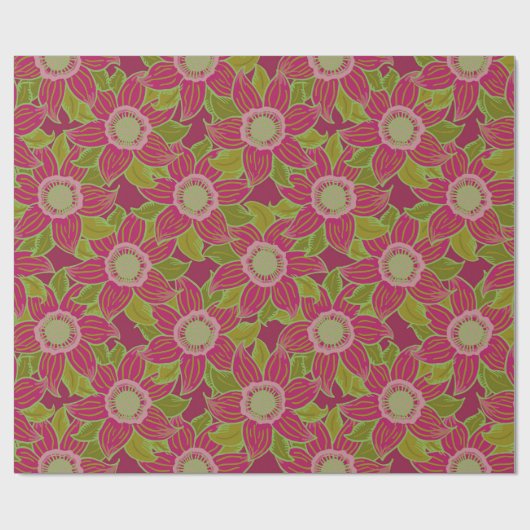 Elegant Dark Pink Green Poinsettia Weihnachten Geschenkpapier (Flach)
