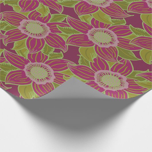 Elegant Dark Pink Green Poinsettia Weihnachten Geschenkpapier (Ecke)