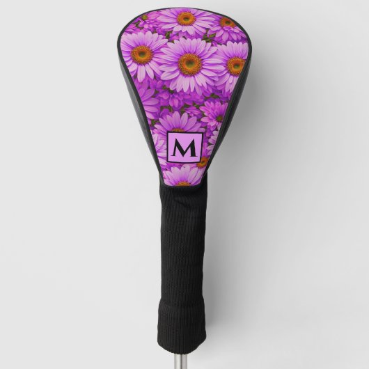 Elegant dark pink magenta floral daisies golf headcover (Vorderseite)