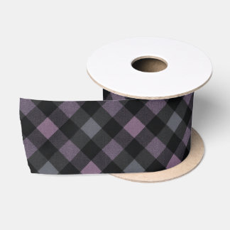 Elegant Dark Plum and Grey Tartan Ribbon, Gothic Satinband