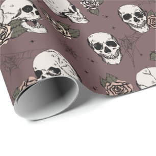 Elegant Dark Plum Gothic Skulls Halloween Geschenkpapier