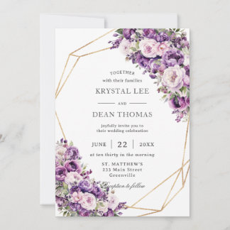 Elegant Dark Purple and Blush Pink Floral Wedding Einladung