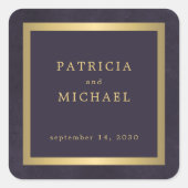 Elegant dark purple gold personalized wedding  quadratischer aufkleber (Vorderseite)