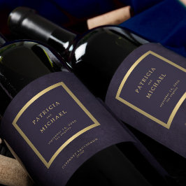 Elegant dark purple gold wedding personalized weinetikett