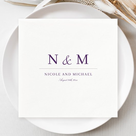 Elegant Dark Purple Monogram Initials Wedding Serviette