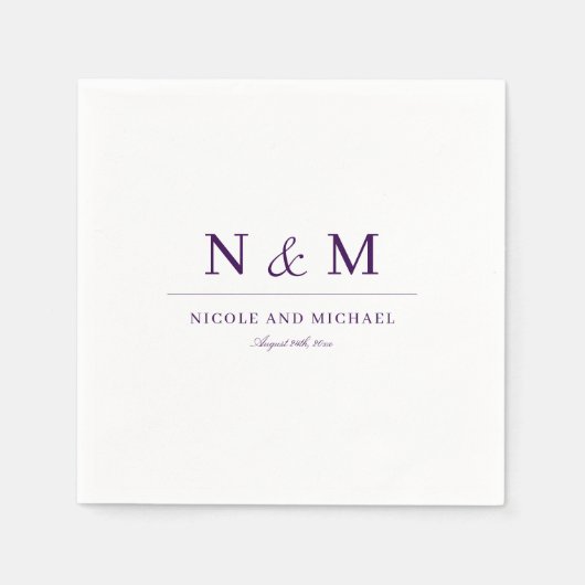 Elegant Dark Purple Monogram Initials Wedding Serviette (Vorderseite)