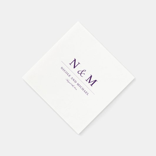 Elegant Dark Purple Monogram Initials Wedding Serviette (Ecke)