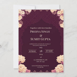 Elegant Dark Purple Wedding Invitation Einladung