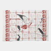 Elegant Dark Red Alsatian Folk Stork 2026 Calendar Geschirrtuch (Horizontal)