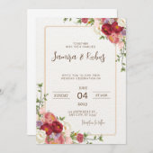 Elegant Dark Red Blume Hochzeit Einladung (Vorne/Hinten)